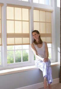 A client discussing options for blinds with a professional.