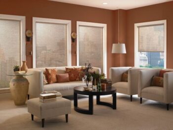 Custom roller shades in a Johnson County living room
